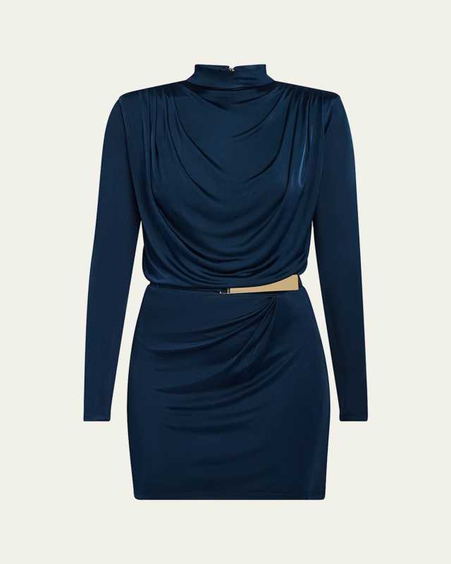 Dorina Draped Mock-Neck Mini Dress